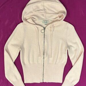 Faded Rose Blush Pink Cropped Zip Hoodie Sweater Size L Knit Hooded Cardigan